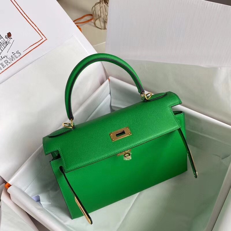 Hermes Kelly 28cm Handbag Shoulder Bag in Green Bombou Epsom Leather